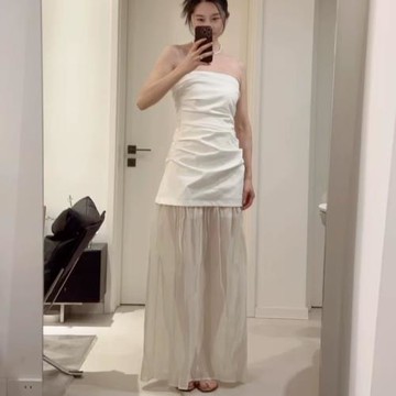 2025夏季新款赫本風純欲性感拼接抹胸迷笛連衣裙長款3152373