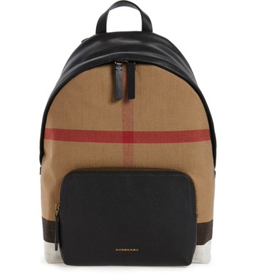 BURBERRY經典Abidele帆布格紋皮革背包/黑色(現貨+預購) ~【 購物節優惠 ★ 菲尼斯 國際精品 3折起 】