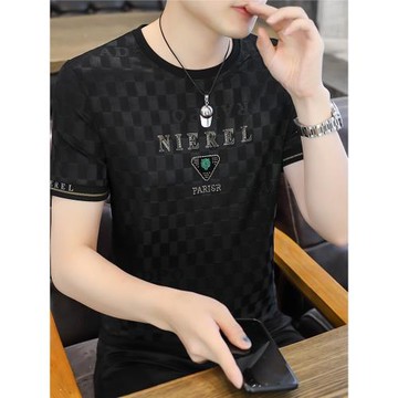 男士短袖t恤冰絲高端潮牌 潮流上衣服夏季男名牌半袖黑色體恤男裝