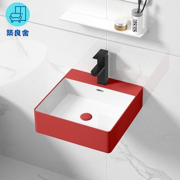 免運 公司貨 洗手盆 陶瓷盆 小戶型洗手盆 臺上盆 紅色方形洗臉盆陶瓷小號壁掛盆洗手盆掛墻式水池水盆洗漱面盆工廠現貨直銷 售後保障 全館八折 51laa