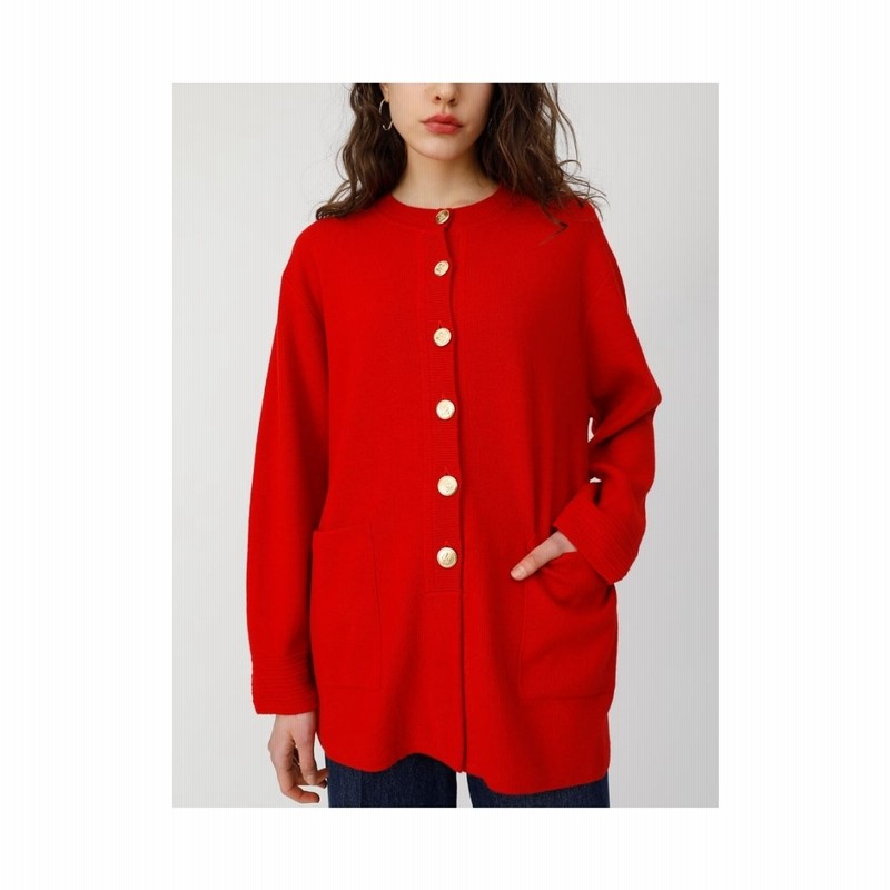 マウジー Moussy Emblembuttonロングカーディガン レッド 通販 Lineポイント最大9 0 Get Lineショッピング