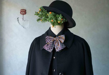 古董領帶改製手工領結-七寶圖紋-學院風雙層領結別針