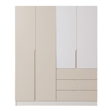 直人木業-RJ北歐奶油風開門衣櫃組160公分(單吊/雙吊+三抽)雙吊款+三抽
