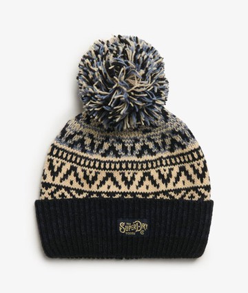 Superdry Women's Patterned Knitted Beanie Hat Navy Size: 1SIZE