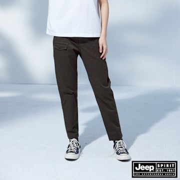 JEEP 女裝 造型口袋彈性休閒長褲-棕色
