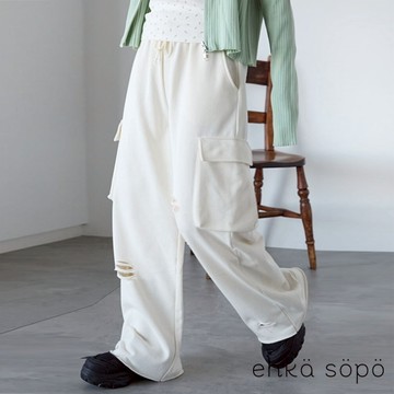 ehka sopo 運動風刷破造型抽繩綁帶工裝褲(0F000497110)