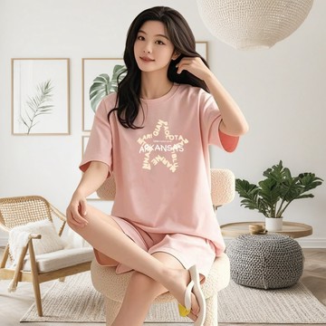 貨物臺階 韓版牛奶絲家居服套裝胖MM外穿顯瘦夏季睡衣兩件套 女生套裝 時尚套裝 貨物套裝 夏季套裝 JA056