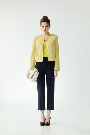 造型腰頭海軍藍合身褲