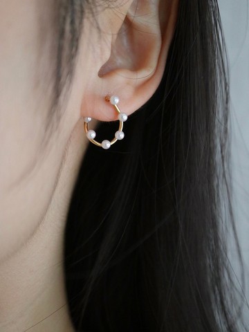 日本直送 稀有2.5mm Akoya海水珍珠 立體弧形耳環 18k金 匠人手作