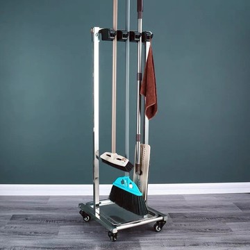 行動拖把架 不鏽鋼拖把架落地式可行動置物架子放掃把架墩布收納清潔工具掛架【MJ18408】