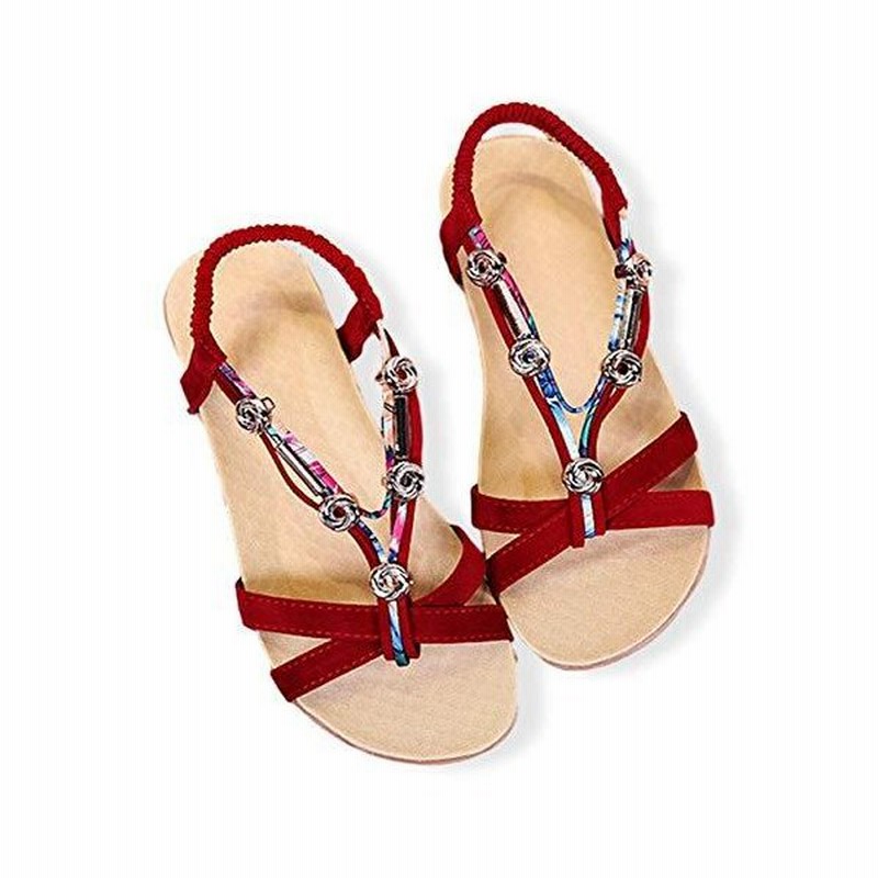 メテオラマート レディース サンダル ボヘミアン ローヒール アンクル ストラップ アジアン ビーチ ぺたんこ サボ サボサンダル ビーチサンダル 通販 Lineポイント最大get Lineショッピング