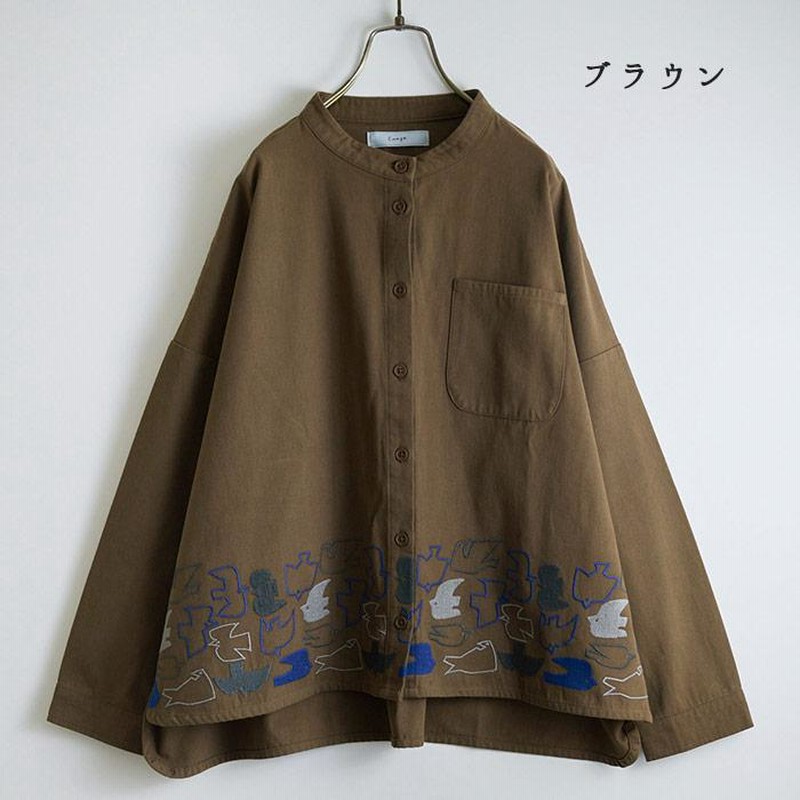 とり刺繍ボックスシャツ レディース トップス 長袖 大人の