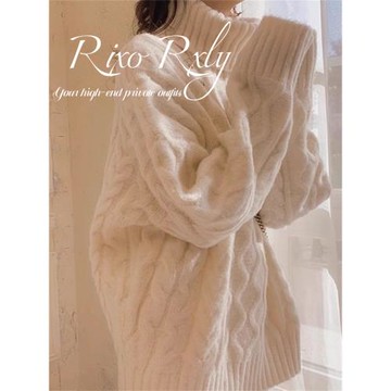 RIXO RXLY高領麻花毛衣女款秋冬季慵懶風設計感小眾加厚短款上衣
