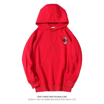 AC米蘭足球俱樂部運動訓練隊服連帽套頭衛衣寬松男休閑春秋上衣服