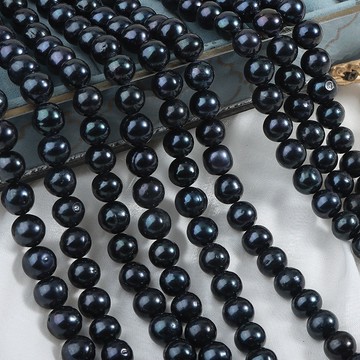 Zz-11mm無核近圓大龍珠染黑色淡水珍珠散珠一串長約40cm36顆左右