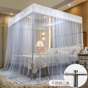 蚊帳家用 蚊帳家用2021年新款 方便拆洗支架固定加厚加密落地蚊子帳三開門『XY33657』