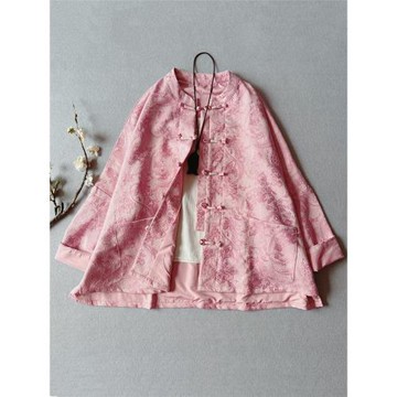 秋冬新款國風新中式緞面提花文藝復古手工盤扣對襟褂子大碼外套