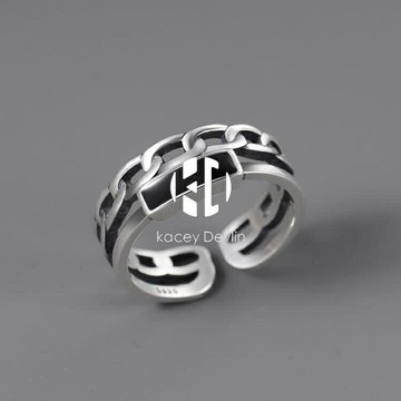 銀戒指男潮復古個性簡約小眾開口單身食指戒泰銀做舊男士指環【聚物優品】