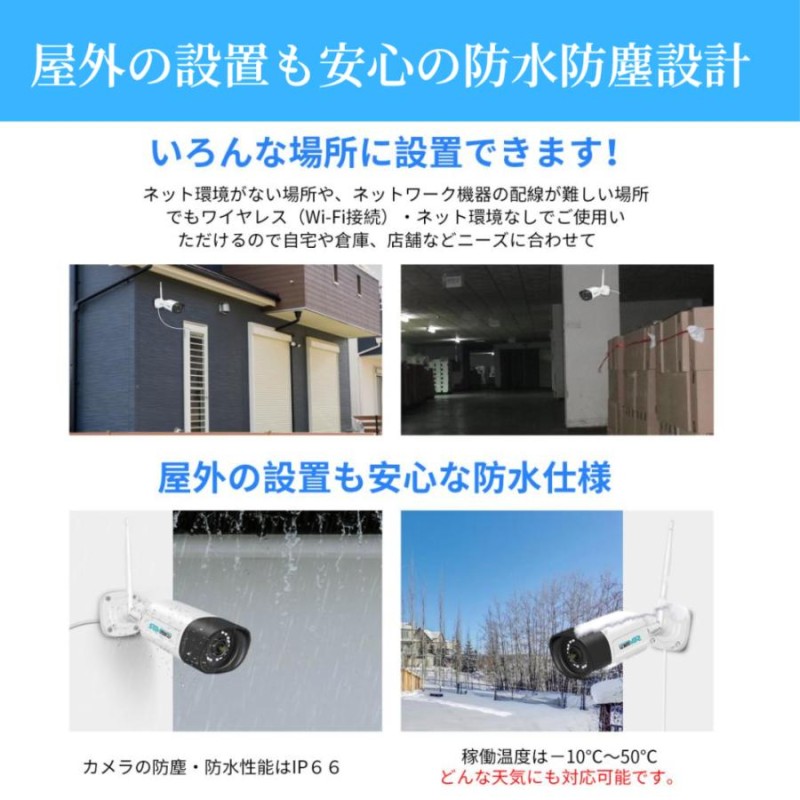 防犯カメラ 屋外 セット 家庭用 ワイヤレス wifi カメラ4台 モニター