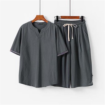 【米蘭精品】現貨+預購 新中式棉麻上衣棉麻襯衫唐裝上衣褲裝日系亞麻罩衫休閒男裝-寬鬆v領5色74ll36