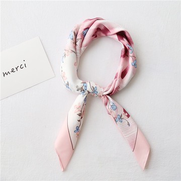 新款簡約復古仿真絲職業小方巾女春夏秋款百搭緞面小絲巾發帶1入