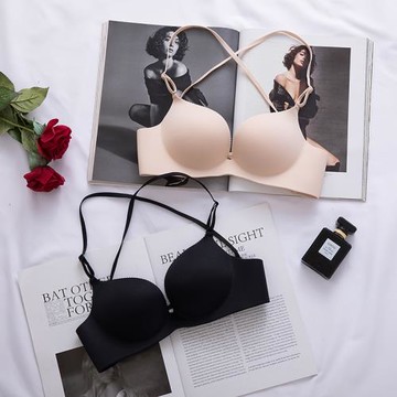 無鋼圈性感無痕美背內衣少女士聚攏加厚款文胸露背交叉肩帶小胸罩