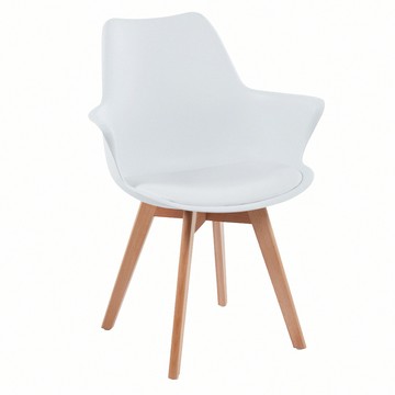 E-home Huggie哈吉簡約軟墊扶手PP櫸木腳餐椅-四色可選白色