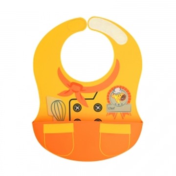 MARCUS＆MARCUS - 大口袋寬版矽膠立體圍兜-小廚師(黃)