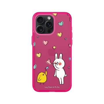iPhone 15 Pro Max Clear 粉漾桃 - 懶散兔與啾先生 Lazy Rabbit and Mr.Chu - Bubble