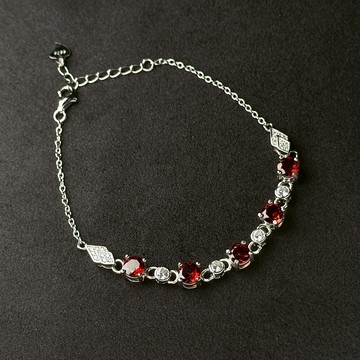 紅石榴石純銀手鍊 | 紅石榴石 Garnet 海底輪 生命力 純銀手鍊 925純銀 S24AA05-20