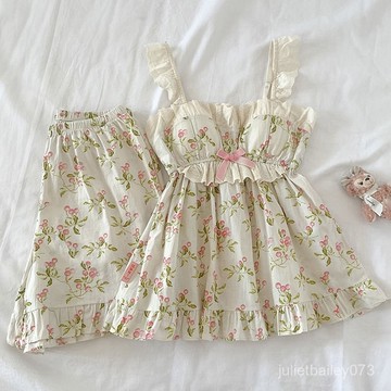 ♡ 𝑪𝒉𝒊𝒄 𝒖 ♡2024新款純慾風甜美碎花吊帶睡衣女公主風帶胸墊套裝家居服可外穿