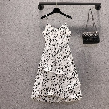 品牌折扣店商場專柜撤柜女裝尾貨清倉夏裝不規則碎花吊帶連衣裙女