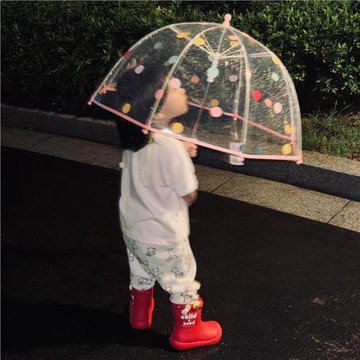 波點果凍兒童雨傘透明拱形高顏值女孩上學專用小型長柄傘學生小傘