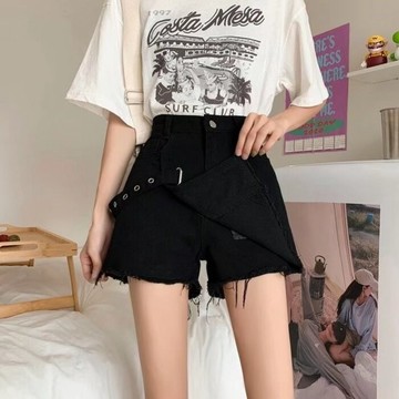 S-5XL 大尺碼牛仔短褲女新款夏季高腰寬松顯瘦韓版高腰顯瘦a字闊腿熱褲裙潮