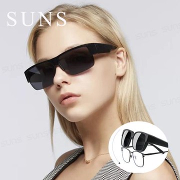【SUNS】休閒偏光太陽眼鏡 霧黑框 半框墨鏡/套鏡 超輕量 抗UV400/防眩光/可單戴/眼鏡族首選