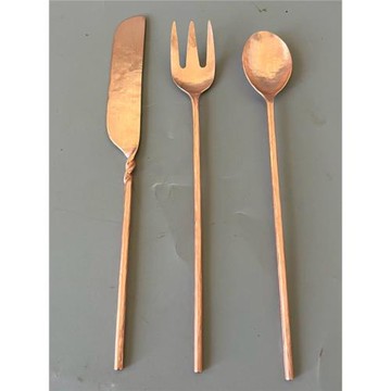 純銅叉子勺子套裝網紅日式北歐錘點西餐餐具全套家用吃飯甜品勺叉