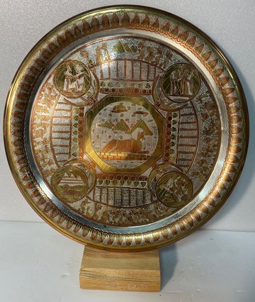 【埃及手作】100% 埃及進口圓形手工銅盤-人面獅身