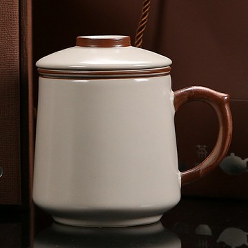 泡茶杯馬克杯禮盒裝 米黃汝窯茶水分離陶瓷辦公杯水杯泡茶帶過濾馬克杯禮品禮盒裝客製化定制