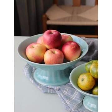 龍泉青瓷大號果盤高腳供盤家用供奉蓮花陶瓷干果盤創意擺件水果盤