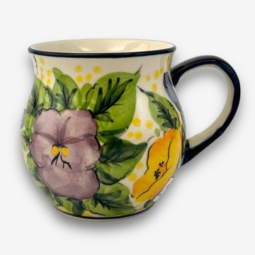 波蘭手繪手工陶-胖胖杯 350ml 紫黃花徑系列