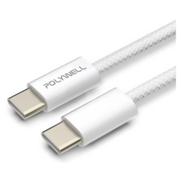 POLYWELL 寶利威爾 Type-C To Type-C 公對公 PD編織快充線 PW15-W45-M803  1m  灰白色  1條