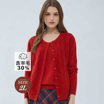 ILEY伊蕾 勾花針織羊毛假兩件式上衣(紅色；M-2L)1234455401