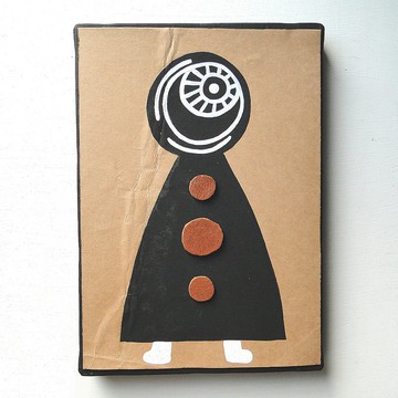 復古皺巴巴的藝術原畫帆布繪畫皮革鈕扣米色中心裝飾品 No2