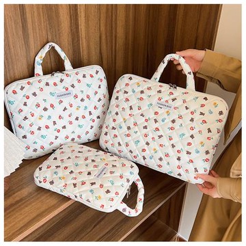 韓國可愛小熊圖案ipa平板包加絨內膽包新款手提筆記本電腦包外貿