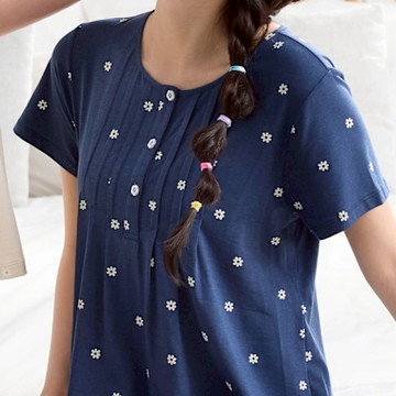 華歌爾睡衣-睡眠研究系列 M-L薄荷棉半開襟洋裝(夜荷藍) LWB07351NS