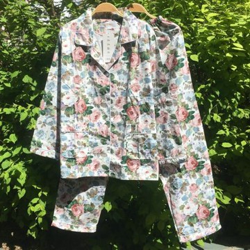 睡衣女夏季薄款純棉兩件套裝梭織碎花牡丹花長袖長褲寬松大碼春