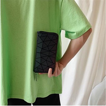 個性潮款菱形格錢包酷炫全息反光錢包男歐美變幻皮夾手拿長款錢包