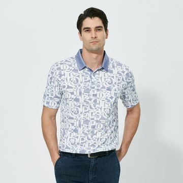 Pierre Cardin 男款 吸濕排汗印花襯衫領短袖polo衫-藍色 (5257204-37)
