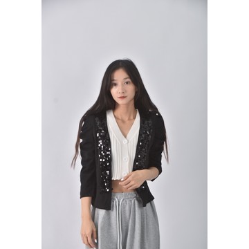 (S) 質感亮片黑色罩衫二手衣