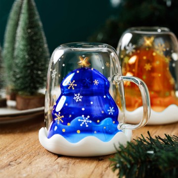 lemonsolo 北歐聖誕雙層防燙杯(聖誕樹杯+白雪杯蓋)